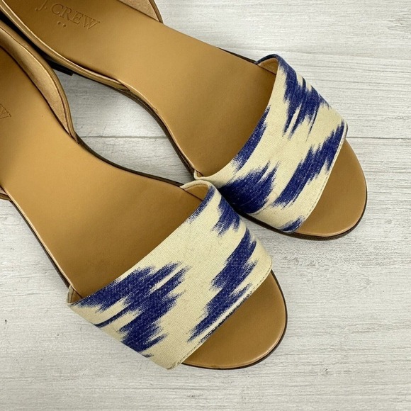 J. Crew Peep Toe Flats Slip On Sandals Women Size‎ 9 Ikat Print Blue Brown - Picture 7 of 12